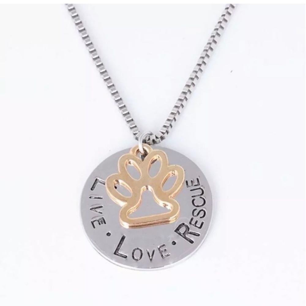 Live Love & Rescue Pet Paw Charm Necklace